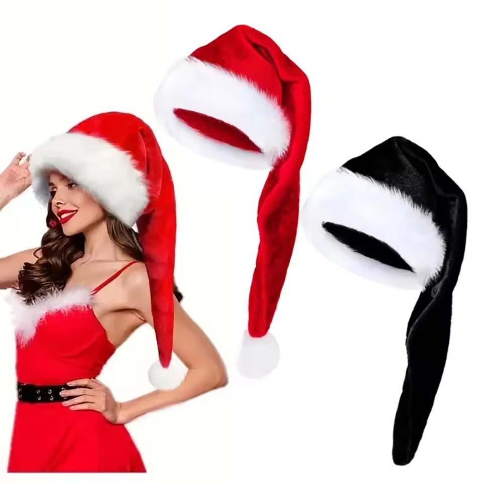 Santa Hat Plush - Lange pluche kerstmuts fluweelzacht warme lange