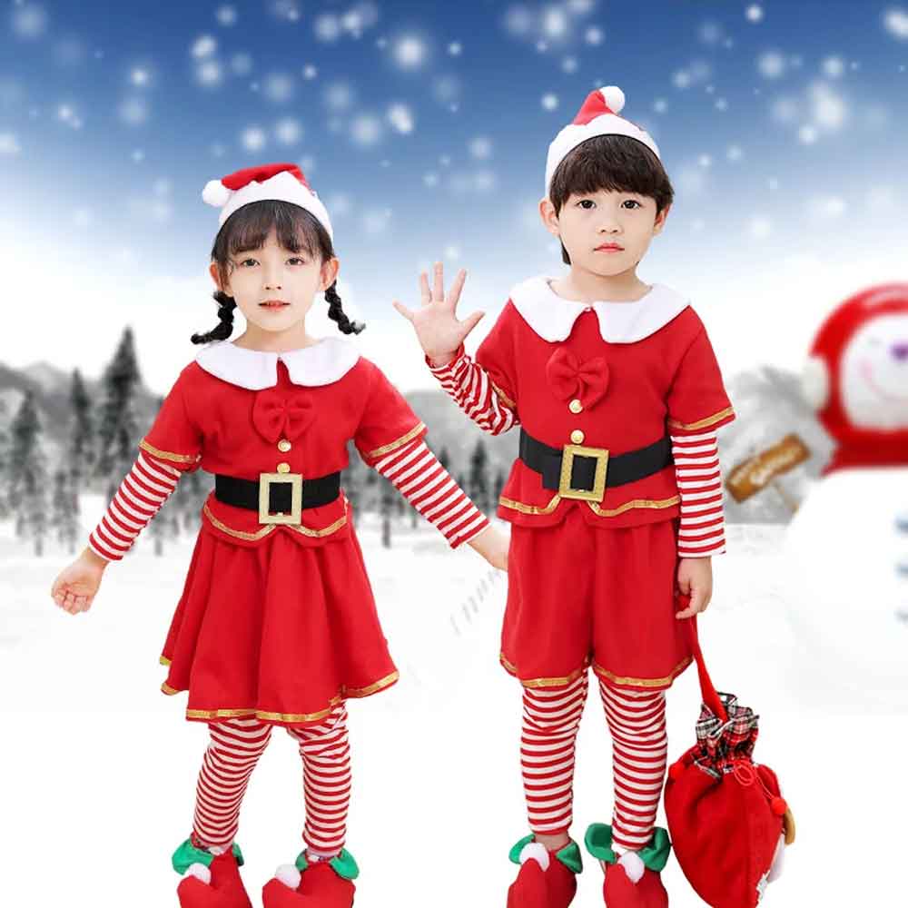 Elf Costume Christmas - Kerstelfenset voor kinderen - Kerstdagfeestkostuum voor
