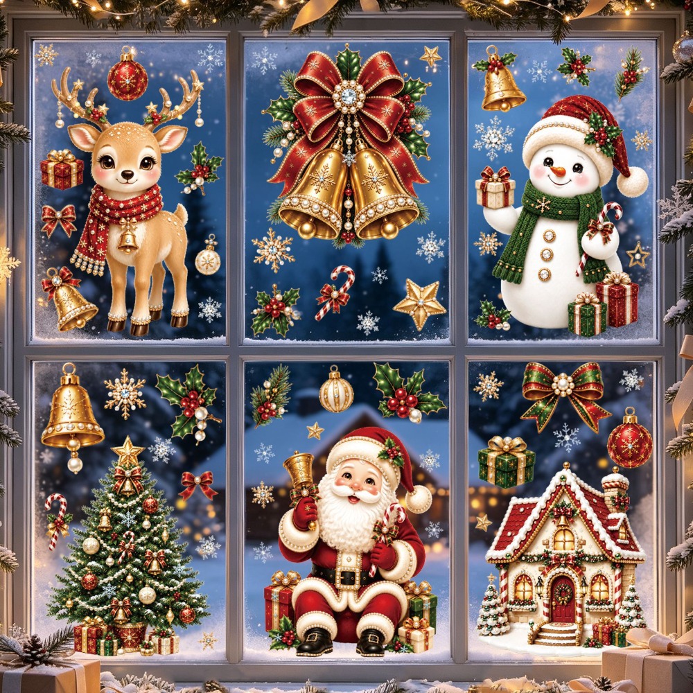 Snowflake Window Decal - Kerstmis 2027 Nieuwe Raamstickers Schattige Kerstman